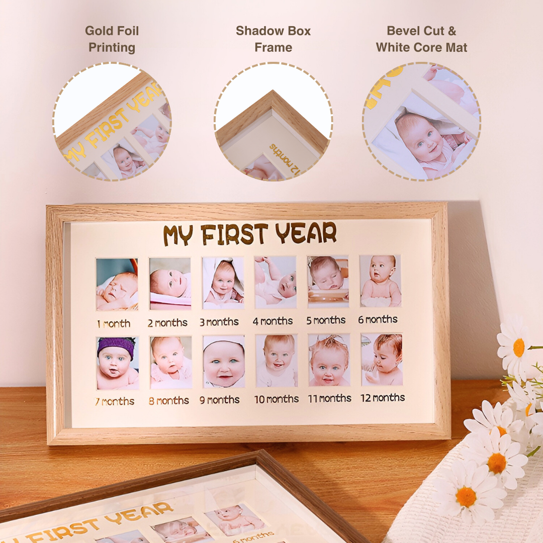 My First Year Picture Frame, Baby's Birth to 12 Month Photo Collage, Newborn Growth Record